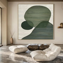 Load image into Gallery viewer, Large - Scale Hand - painted Green Overlapping Shapes Acrylic Art for Minimalist Living Rooms LargeART0164
