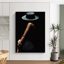 Load image into Gallery viewer, “Silhouette in Black Hat” - Dramatic Figurative Art on Canvas DKH1606
