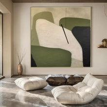 Load image into Gallery viewer, Green &amp; White Geometric Abstract Painting, Ideal for Modern Home Office &amp; Contemporary Lounge LargeART1470
