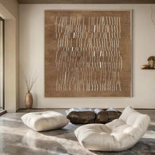Load image into Gallery viewer, Brown &amp; White Stitch - like Abstract Canvas Painting, Perfect for Bohemian Living Room &amp; Rustic Café LargeART1095
