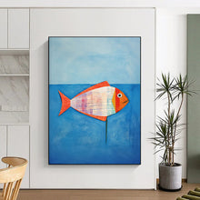 Load image into Gallery viewer, Whimsical Striped Fish Abstract Painting, Ideal for Coastal - Themed Bedroom &amp; Family Kitchen LargeART1836
