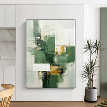 Load image into Gallery viewer, Green &amp; Gold Geometric Abstract Art, Good for Modern Living Room &amp; Art Gallery Display LargeART2290
