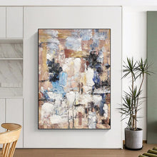 Load image into Gallery viewer, “Muted Tones Abstract Landscape” - Beige, Blue, Grey Abstract Art on Canvas DKH1303
