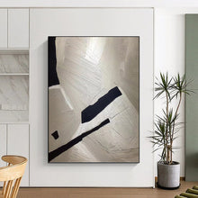 Load image into Gallery viewer, “Textured White and Black Geometric” - White, Black Abstract Art on Canvas DKH1241
