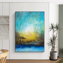 Load image into Gallery viewer, Hand - painted Substantial Textured Blue and Gold Abstract Acrylic Art for Elegant Dining Rooms LargeART0046
