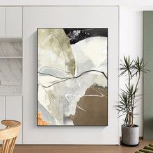 Load image into Gallery viewer, “Neutral Chaos with Black Lines” - Beige, Grey, Black Abstract Art on Canvas DKH1225

