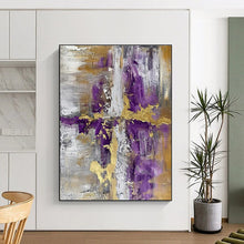 Load image into Gallery viewer, Purple - Gold - Gray Fusion Art for Luxury Bedroom &amp; Hotel Lobby LargeART0844
