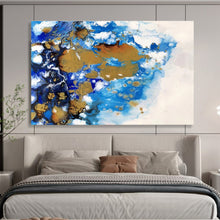 Load image into Gallery viewer, Fluid Blue - Gold Abstract Art for Contemporary Bathroom &amp; Chic Guest Room DKH167
