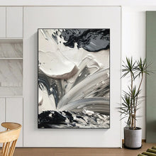 Load image into Gallery viewer, Black - White Swirled Textures Art – Ideal for Dramatic Dining Room &amp; Avant - Garde Fashion Boutique LargeART0713
