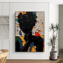 Load image into Gallery viewer, “Colorful Silhouette” ，Black figure surrounded by bold, textured swaths of blue, green, yellow, orange, and red. DTP308
