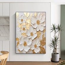 Load image into Gallery viewer, White Flowers with Gold Accents Acrylic Art - Ideal for Luxe Dining Room &amp; Elegant Bedroom LargeART0658
