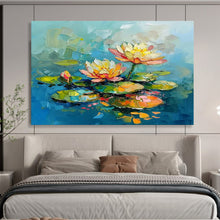 Load image into Gallery viewer, Impasto Water Lilies in Bright Colors Abstract acrylic painting DLZ088
