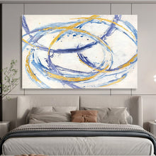 Load image into Gallery viewer, Circle Art “Blue - Gold Dance” Painting on Canvas, Dynamic Abstract Decor DKH847
