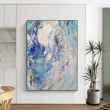Load image into Gallery viewer, “Textured Blue and White Abstract Waves” - Blue, White, Grey Abstract Art on Canvas DKH1288
