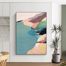 Load image into Gallery viewer, “Colorful Coastal Landscape” - Pink, Blue, and Green Nature Art on Canvas DKH1413
