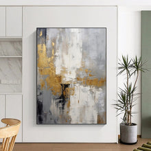 Load image into Gallery viewer, “Gold - Infused Gray Harmony” Abstract Painting on Canvas, Sophisticated Office Decor DKH1062
