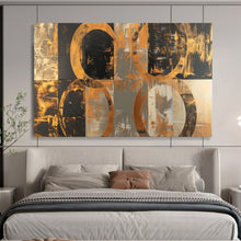 Load image into Gallery viewer, Hand - painted Black and Gold Circular Patterns Acrylic Art for Stylish Boutique Entrances LargeART1716
