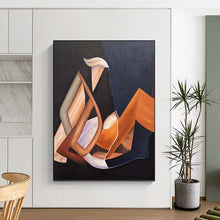 Load image into Gallery viewer, “Geometric Shapes in Warm Tones” Abstract Cubist - Inspired Painting on Canvas, Modern Interior Art DKH927
