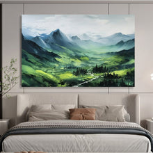 Load image into Gallery viewer, Hand - painted Large - dimension Green Mountain Landscape Acrylic Art for Serene Home Offices LargeART1770
