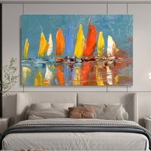Load image into Gallery viewer, Colorful Sailboats Abstract Painting for Coastal Home &amp; Nautical Café DKH254
