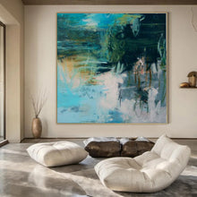 Load image into Gallery viewer, Large - Format Hand - painted Turquoise Abstract Swirl Acrylic Art for Creative Studios LargeART0196
