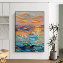 Load image into Gallery viewer, Impressionistic Abstract Seaside Sunset, Vibrant Color - Blended Coastal Art for Beach House Living Room &amp; Relaxation Nook LargeART2204
