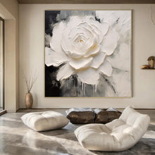 Load image into Gallery viewer, Textured White Flower Abstract Canvas Painting, Perfect for Elegant Bathroom &amp; Minimalist Bedroom LargeART1202
