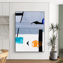 Load image into Gallery viewer, “Abstract Code Mystery” - Grey, Black, Blue, Orange Symbolic Art on Canvas DKH1099
