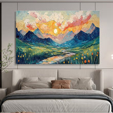 Load image into Gallery viewer, Mountain Sunset “Textured Valley” Painting on Canvas, Impasto Landscape Art DKH856
