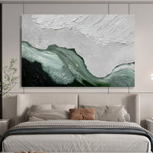 Load image into Gallery viewer, Textured Abstract Painting on Canvas - “White and Green Waves” DKH744
