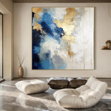 Load image into Gallery viewer, Blue and Gold Abstract Clouds Canvas Painting, Perfect for Elegant Dining Room &amp; Chic Hotel Lobby LargeART1239
