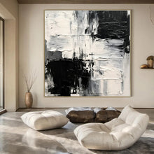Load image into Gallery viewer, Black &amp; White Textured Abstract Canvas Painting, Ideal for Contemporary Gallery &amp; Monochrome Home Office LargeART1248
