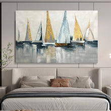Load image into Gallery viewer, Gold - Accented Sailboat Abstract Art for Nautical Living Room &amp; Elegant Yacht Club DKH169
