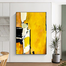 Load image into Gallery viewer, “Vibrant Yellow Energy” - Yellow, Black, White, Orange Abstract Art on Canvas DKH1101
