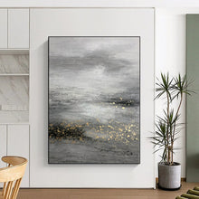 Load image into Gallery viewer, Oversized Gray - Gold Abstract Landscape Acrylic for Luxury Bedroom &amp; Sophisticated Office LargeART0345
