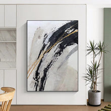 Load image into Gallery viewer, Black, Gold &amp; Silver Swirls – Abstract Acrylic with Metallic Accents DTP249
