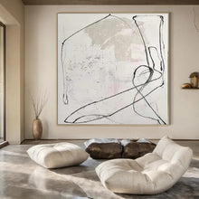 Load image into Gallery viewer, Oversized Hand - painted Black &amp; White Sketchy Lines Art for Industrial - Style Galleries LargeART0163

