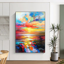 Load image into Gallery viewer, “Rainbow Sunset Seascape” Abstract Painting on Canvas, Coastal Living Room Centerpiece DKH1064
