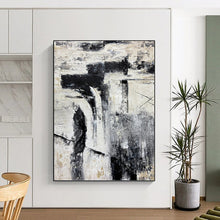 Load image into Gallery viewer, “Black and White Abstract Composition” - Industrial Minimalist Art on Canvas DKH1680
