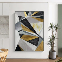 Load image into Gallery viewer, Massive Geometric Gold - Silver - Black Abstract Acrylic for Luxury Penthouse Living Room &amp; High - End Boutique Display LargeART0329
