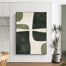 Load image into Gallery viewer, Green &amp; White Abstract Shapes - Fits Nature - Inspired Bedroom &amp; Yoga Studio LargeART2370
