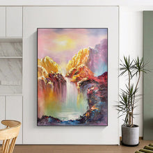 Load image into Gallery viewer, “Vibrant Waterfall Mountain Scene” - Multicolor Landscape Art on Canvas DKH1279
