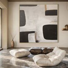 Load image into Gallery viewer, Black &amp; White Geometric Block Abstract Painting, Ideal for Modern Minimalist Office &amp; Monochrome Living Room LargeART1374
