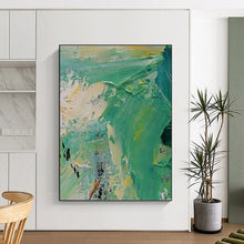 Load image into Gallery viewer, “Abstract Green and Yellow Landscape” - Green, Yellow, Blue Abstract Art on Canvas DKH1270
