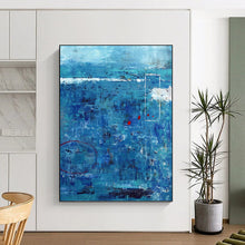 Load image into Gallery viewer, “Textured Blue Depths” - Blue with Red Accents Abstract Art on Canvas DKH1100
