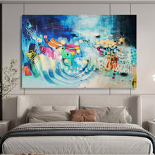 Load image into Gallery viewer, Blue &amp; Colorful Abstract Fusion - Energetic Living Room Art LargeART1503
