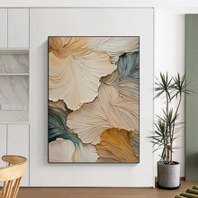 Load image into Gallery viewer, “3D Floral Leaf Detail” - Beige and Green Textured Art on Canvas DKH1385
