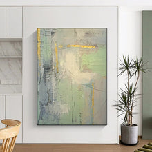 Load image into Gallery viewer, Oversized Gray - Mint Gold Abstract Acrylic Art for Living Room &amp; Office Lobby LargeART0374
