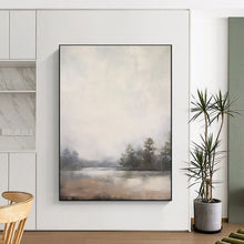 Load image into Gallery viewer, Gray - Beige Abstract Misty Lake Art, Perfect for Cozy Cottage Living Room &amp; Serene Bedroom LargeART2057
