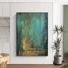 Load image into Gallery viewer, “Teal and Gold Textured Abstract” - Teal, Gold Abstract Art on Canvas DKH1194
